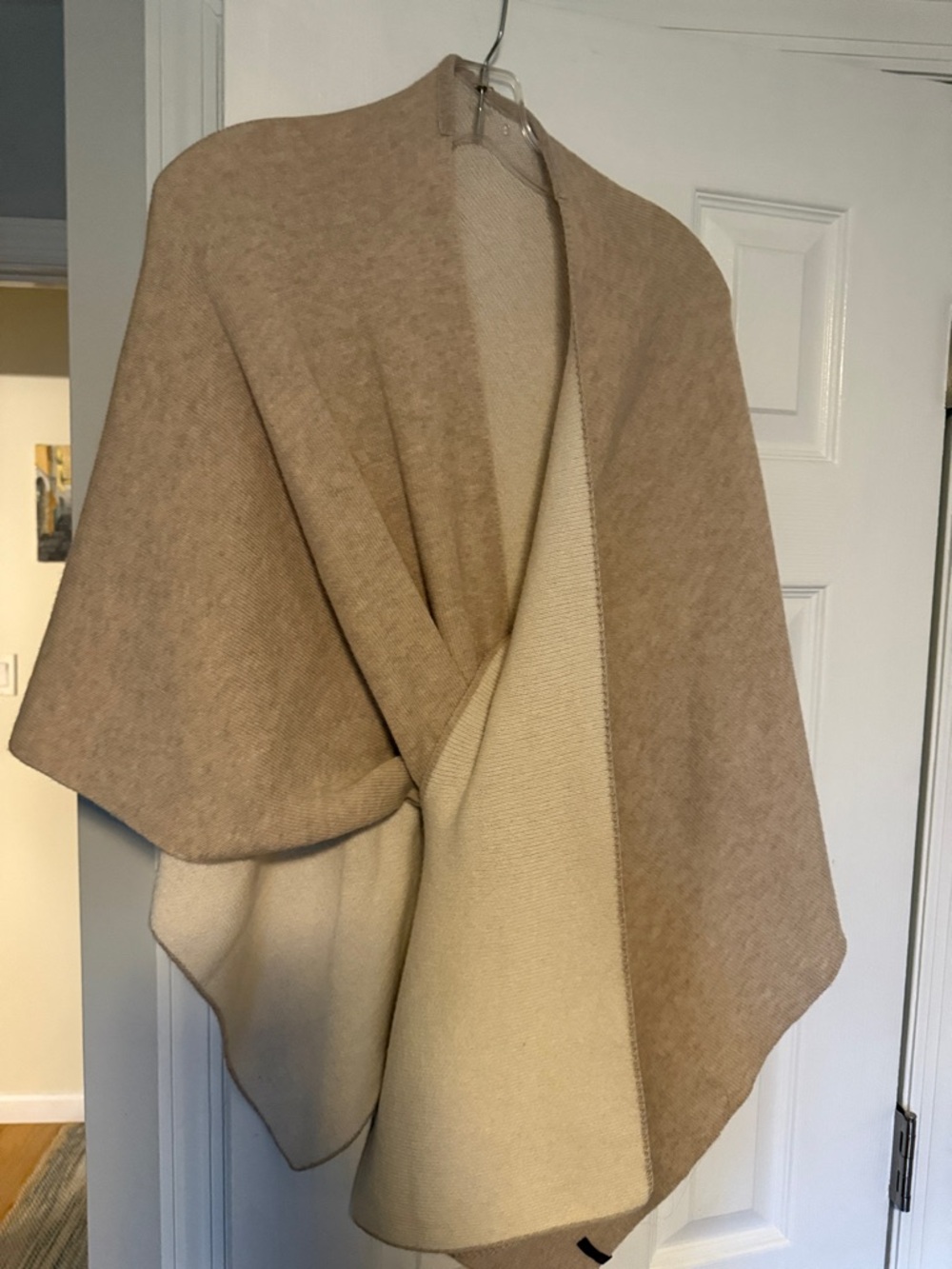 Italian Reversible Beige and Cream Wrap Shawl